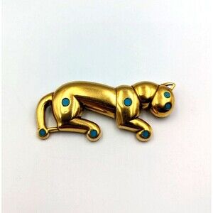 Vintage Metropolitan Museum Of Art MMA Gold Tone Turquoise Tiger Brooch Pin